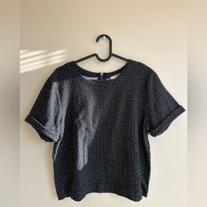 Womens Black Short Sleeve Patterned Top